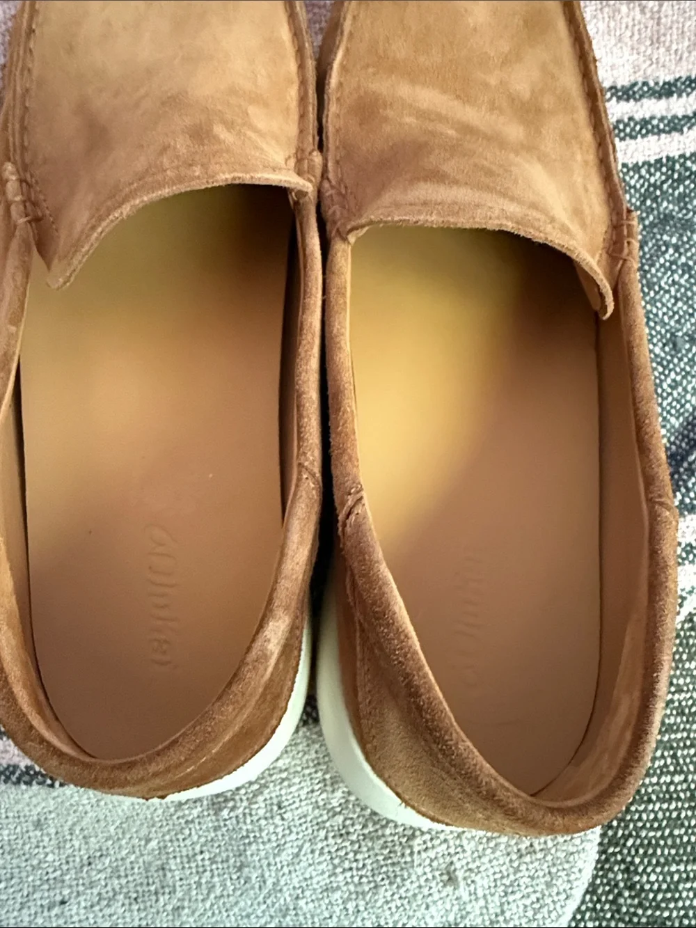 OluKai Men's Suede Slip-On Loafers in Chestnut Brown with White Sole